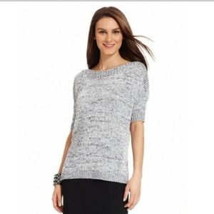 VINCE CAMUTO Grey & Black S/S Sweater w/Silver Sequins & Back Bow XS  NWT $99